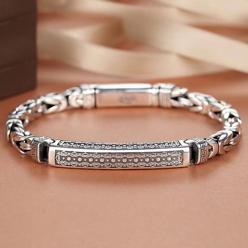 20cm Vintage-Style Men's Chain Bracelet - Silver-plated copper bracelet with view 2