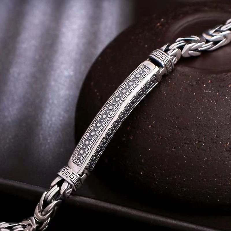 20cm Vintage-Style Men's Chain Bracelet - Silver-plated copper bracelet with view 4