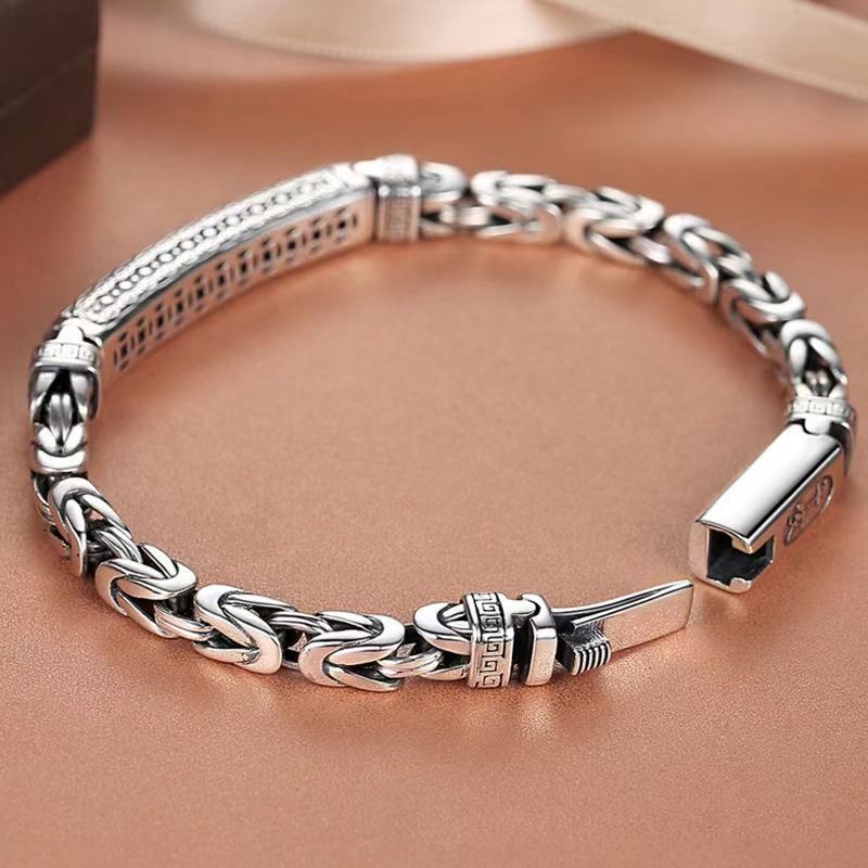 18cm Vintage-Style Men's Chain Bracelet - Silver-plated copper bracelet with view 3