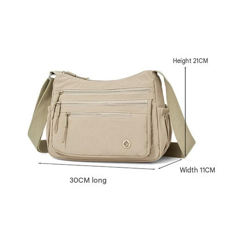 Khaki Lightweight Nylon Crossbody Bag for Women - Multi-Compartment Shoulder view 8