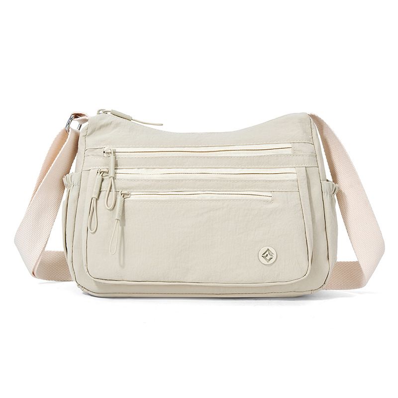 Beige Lightweight Nylon Crossbody Bag for Women - Multi-Compartment Shoulder