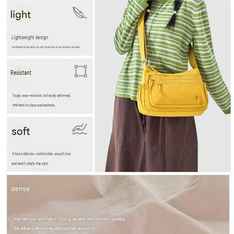 Beige Lightweight Nylon Crossbody Bag for Women - Multi-Compartment Shoulder view 3