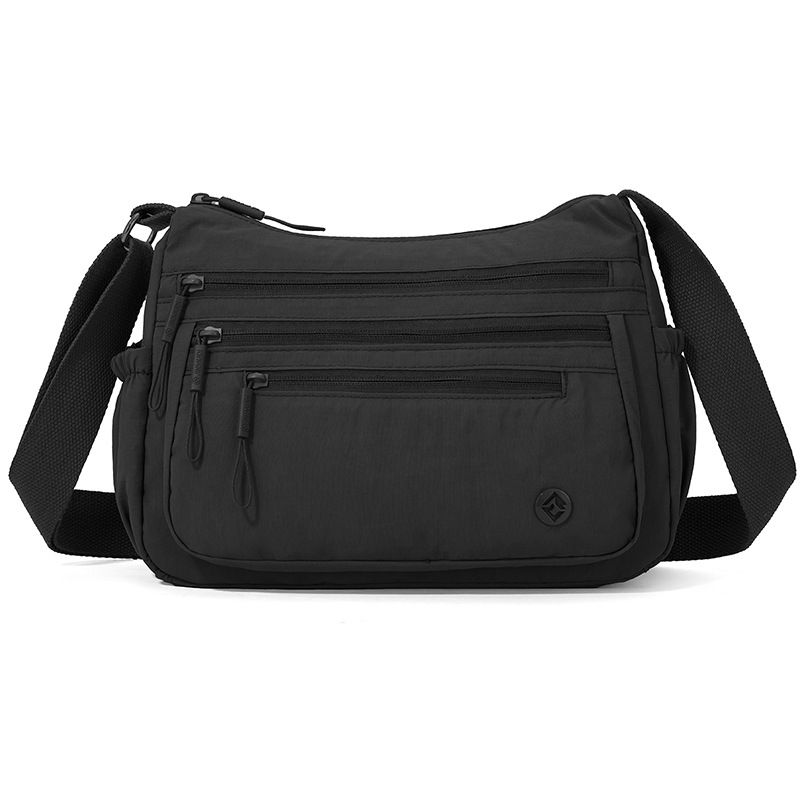 Black Lightweight Nylon Crossbody Bag for Women - Multi-Compartment Shoulder