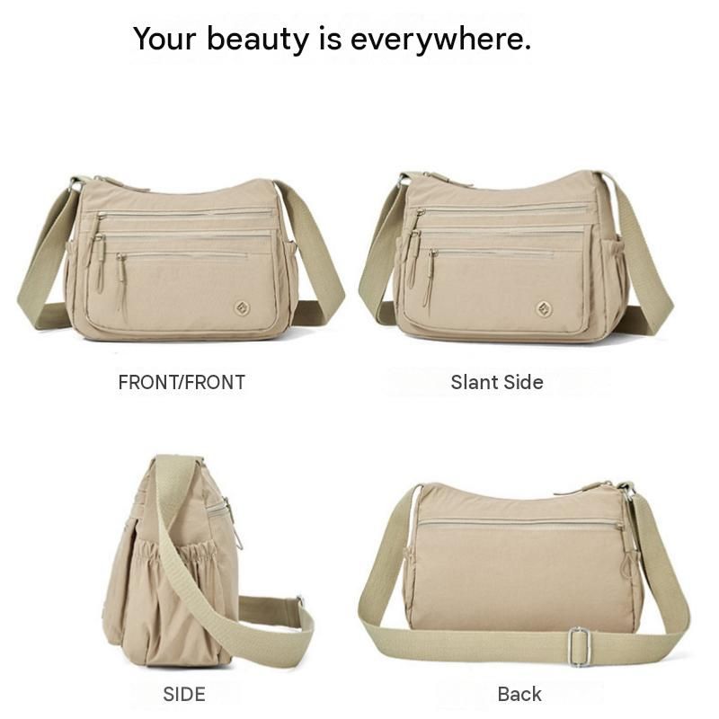 Black Lightweight Nylon Crossbody Bag for Women - Multi-Compartment Shoulder view 7