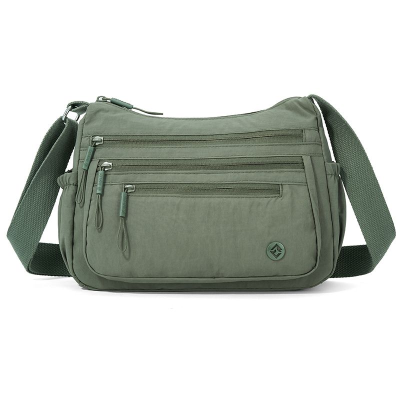 Green Lightweight Nylon Crossbody Bag for Women - Multi-Compartment Shoulder