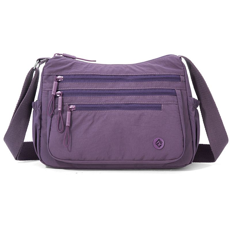 Purple Lightweight Nylon Crossbody Bag for Women - Multi-Compartment Shoulder