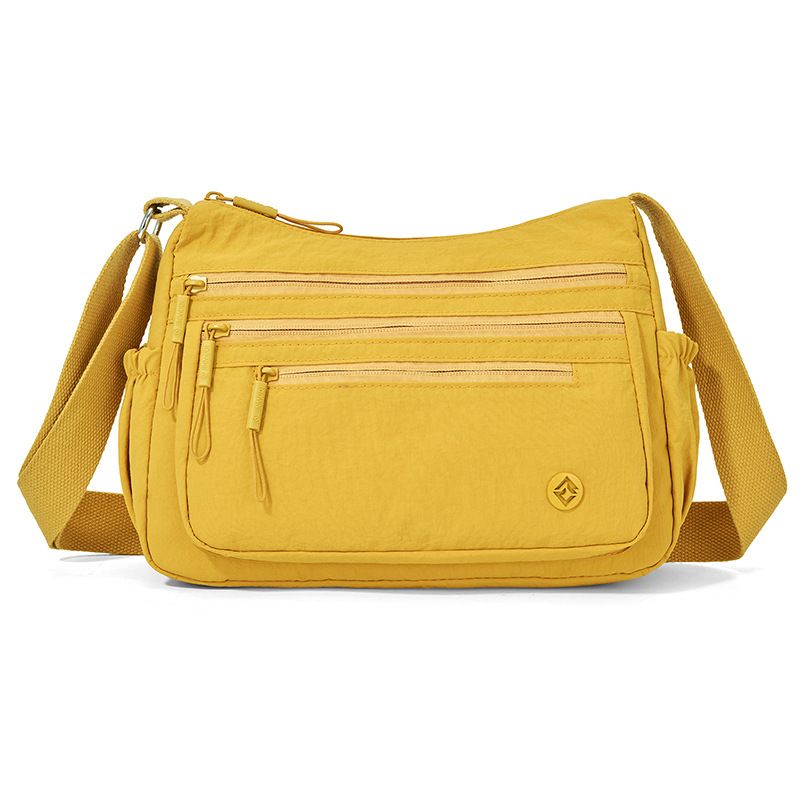 Yellow Lightweight Nylon Crossbody Bag for Women - Multi-Compartment Shoulder