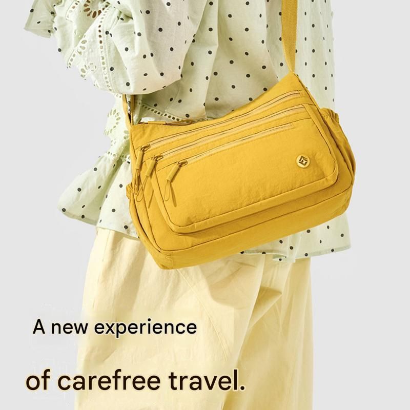 Yellow Lightweight Nylon Crossbody Bag for Women - Multi-Compartment Shoulder view 2