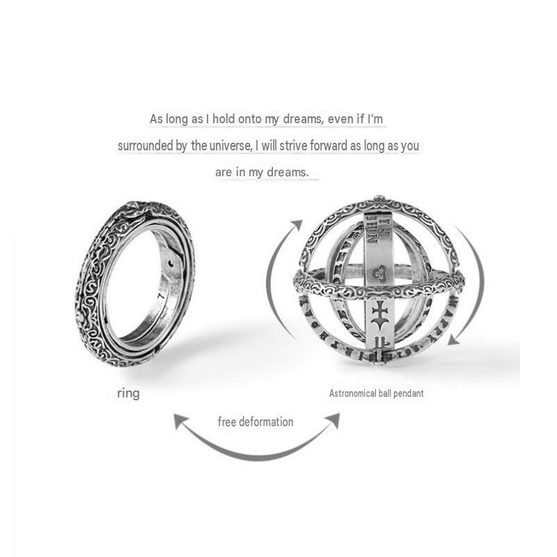 Silvery US 8 Transformable Astronomical Sphere Ring - Alloy - 2-in-1 Ring and view 4