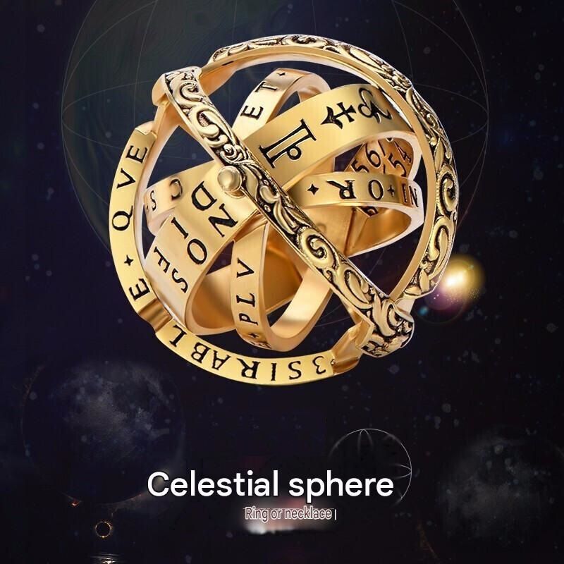 Golden US 8 Transformable Astronomical Sphere Ring - Alloy - 2-in-1 Ring and view 3