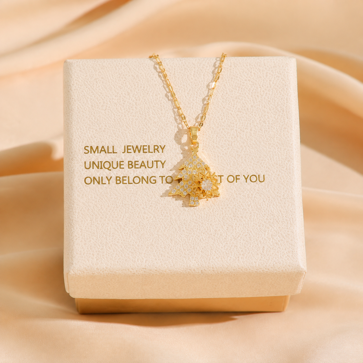 Golden Rotating snowflake Christmas Tree Pendant Necklace - Titanium Steel
