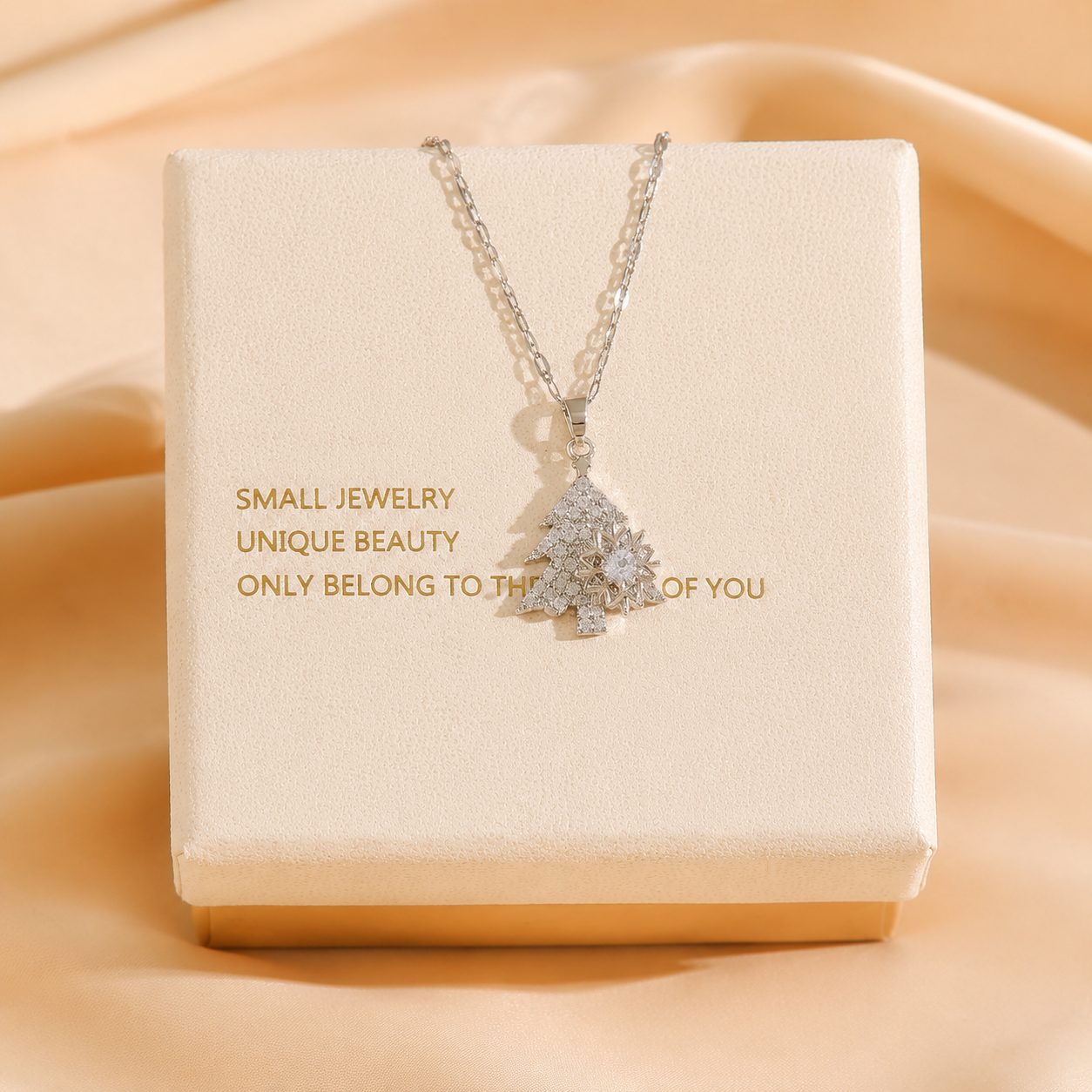 Silvery Rotating snowflake Christmas Tree Pendant Necklace - Titanium Steel