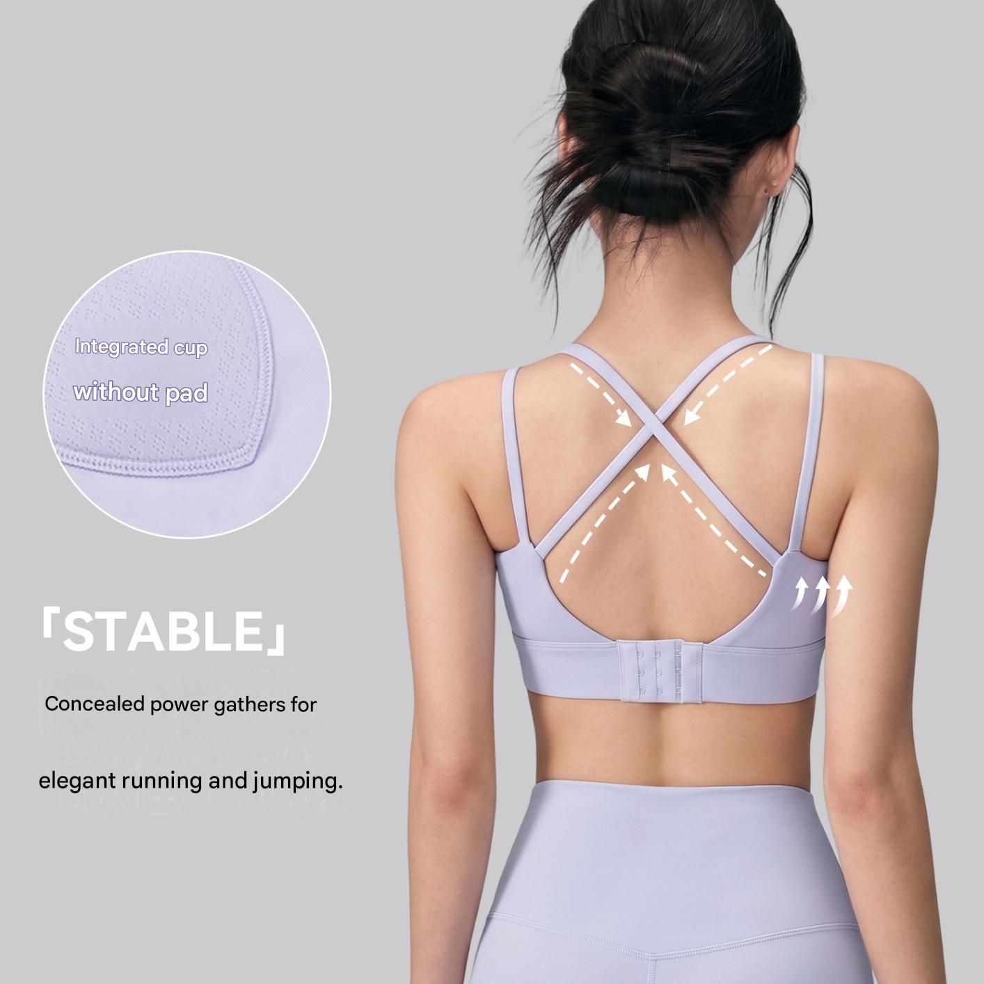 Grey M Size One-piece sports bra with thin straps - Nylon - Fixed Cup view 2