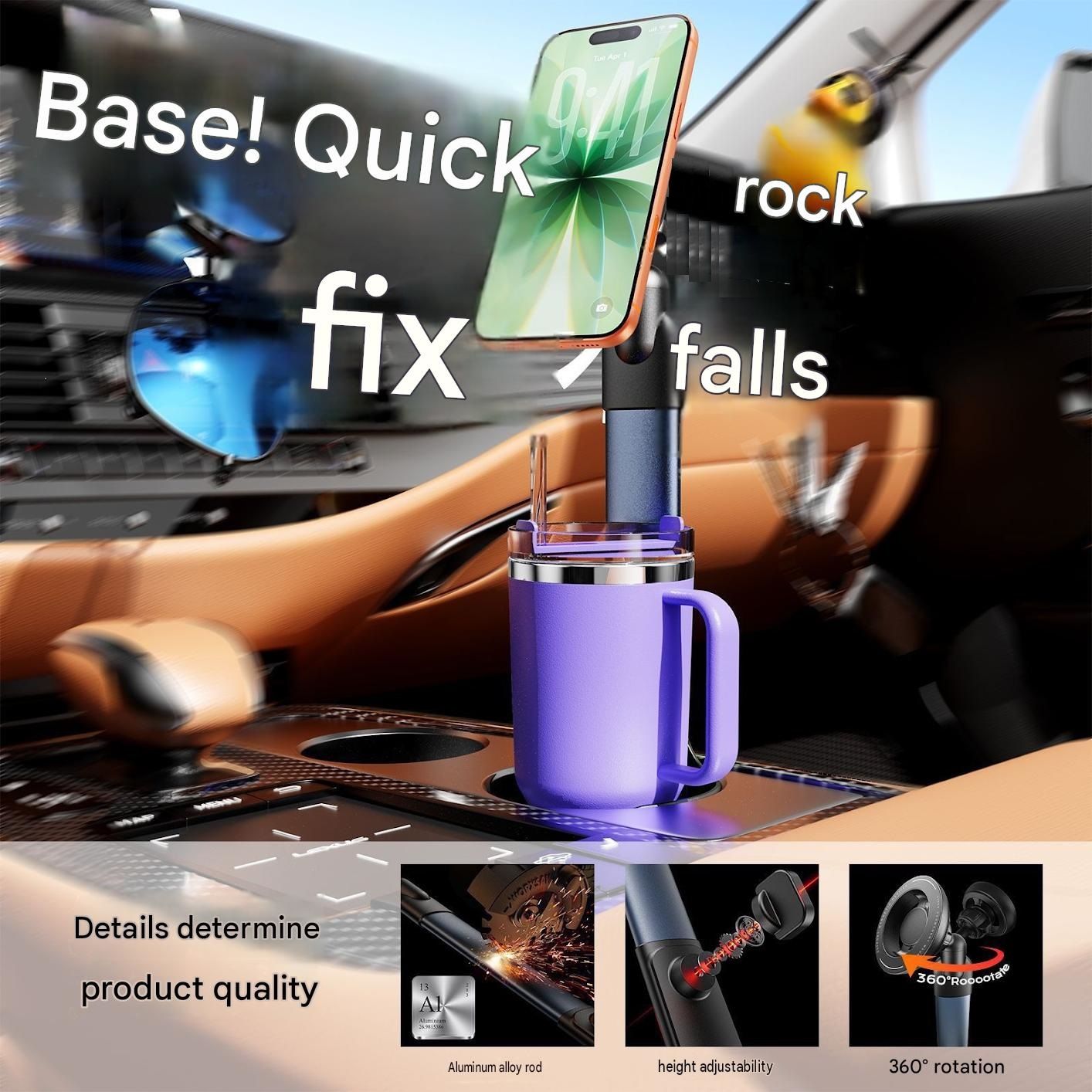 2-in-1 Magnetic Car Cup Holder Phone Mount - Adjustable Height Aluminum Alloy view 3