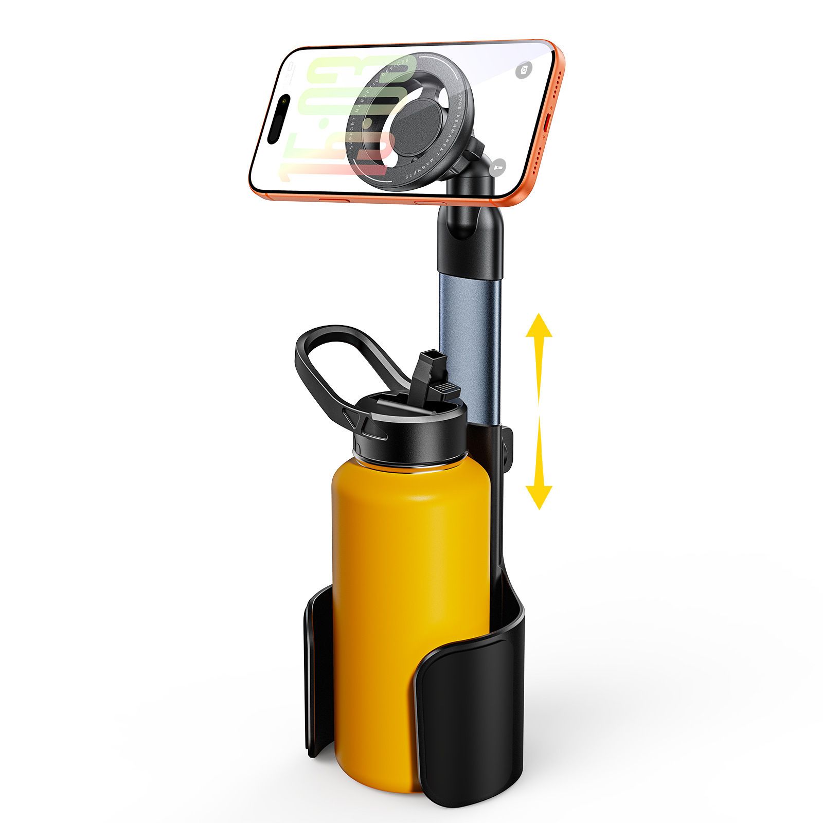 2-in-1 Magnetic Car Cup Holder Phone Mount - Adjustable Height Aluminum Alloy view 7
