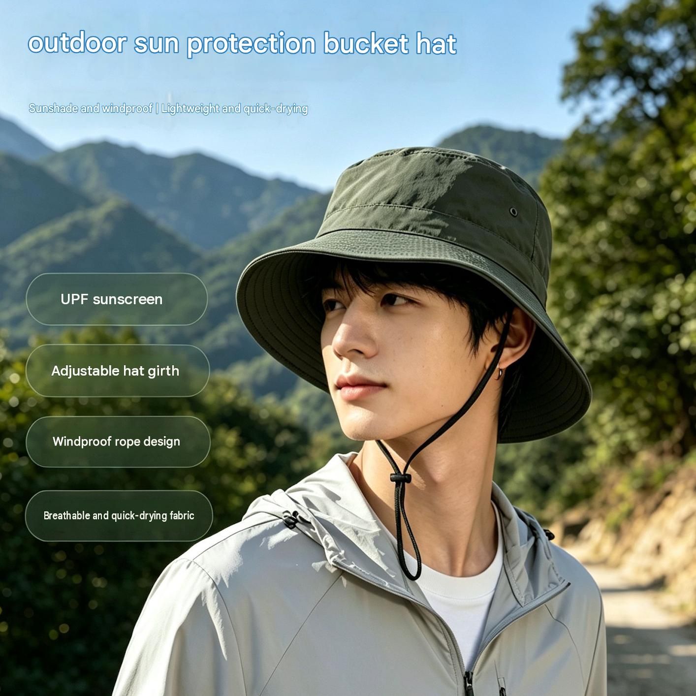 Grey Outdoor UPF Sun Protection Bucket Hat - Lightweight Quick-Dry Polyester view 2
