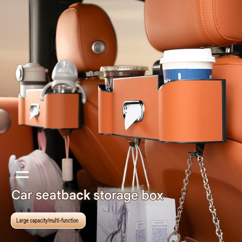 Black（1 pack） Multifunctional Car Seat Back Organizer - Nappa Leather Tissue view 2