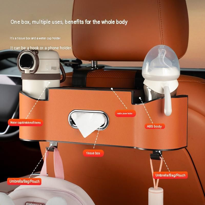 Red（1 pair）Multifunctional Car Seat Back Organizer - Nappa Leather Tissue Box view 4