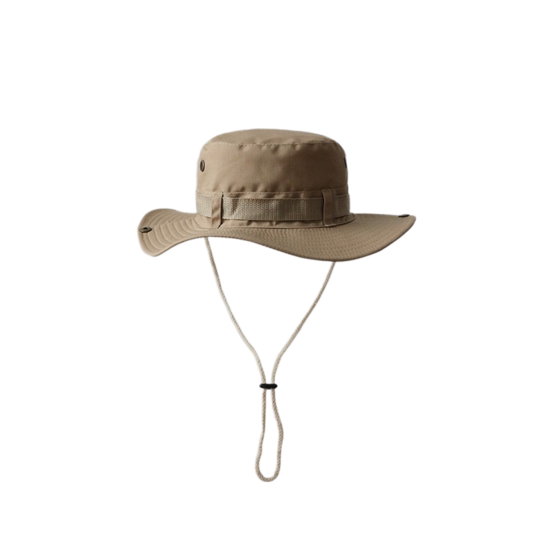 Khaki Unisex Foldable Outdoor Sun Hat - Polyester Wide Brim Bucket Hat with