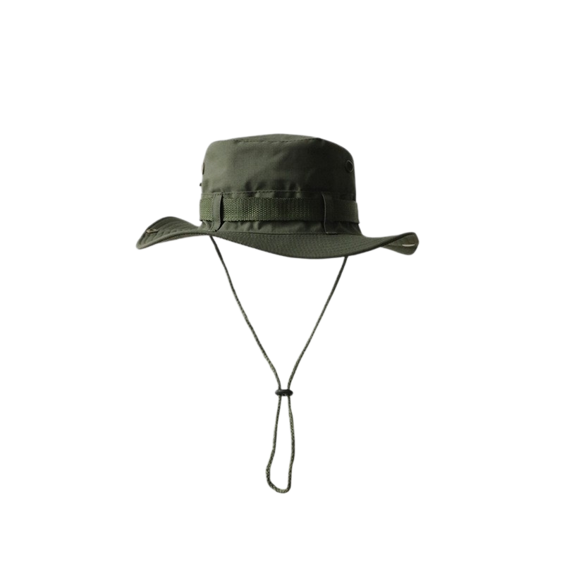Green Unisex Foldable Outdoor Sun Hat - Polyester Wide Brim Bucket Hat with
