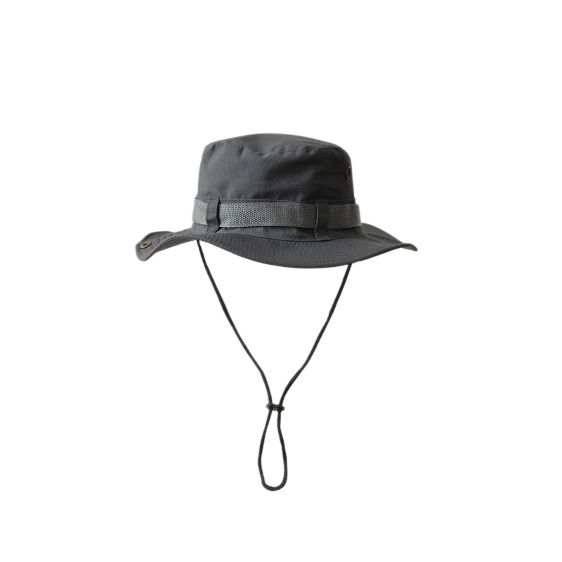 Grey Unisex Foldable Outdoor Sun Hat - Polyester Wide Brim Bucket Hat with