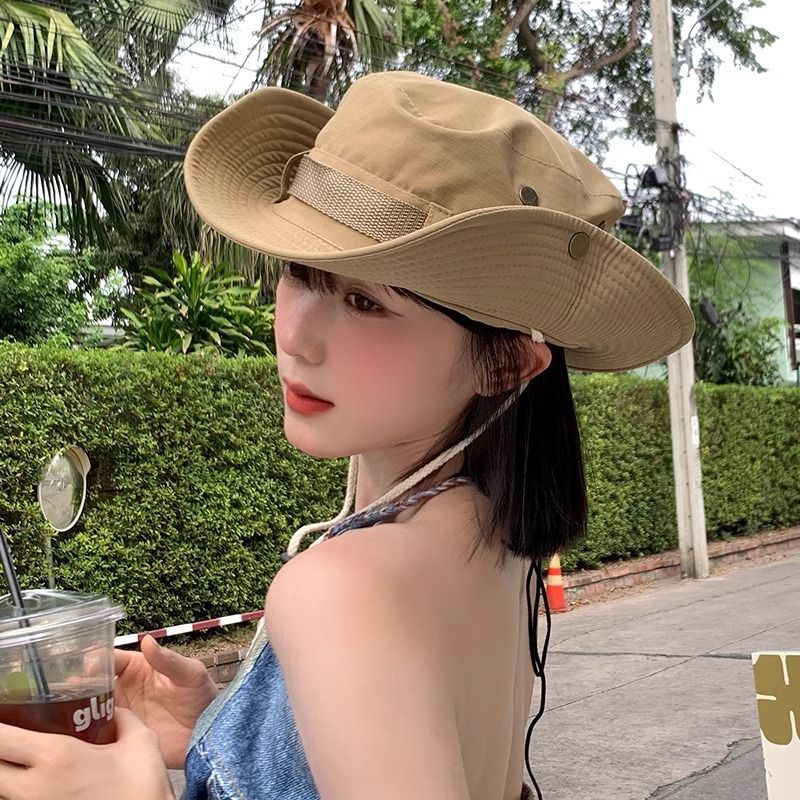 Black Unisex Foldable Outdoor Sun Hat - Polyester Wide Brim Bucket Hat with view 6