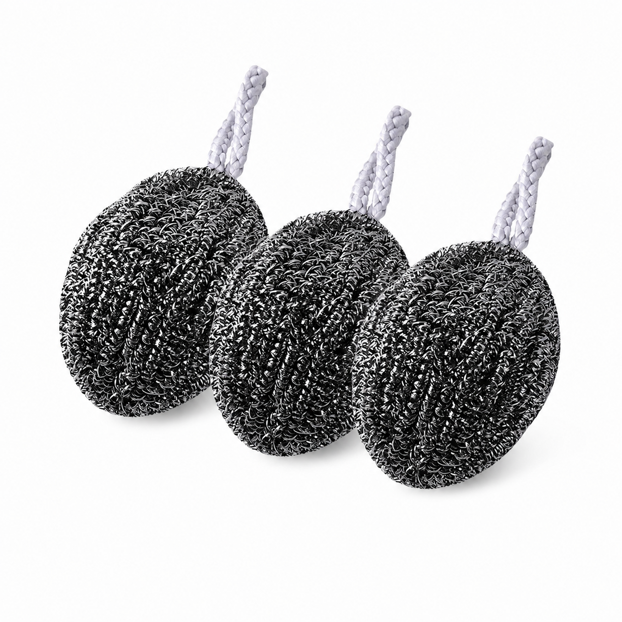 3 Pack Stainless Steel Scouring Pad with Hanging Loop - Heavy Duty Kitchen
