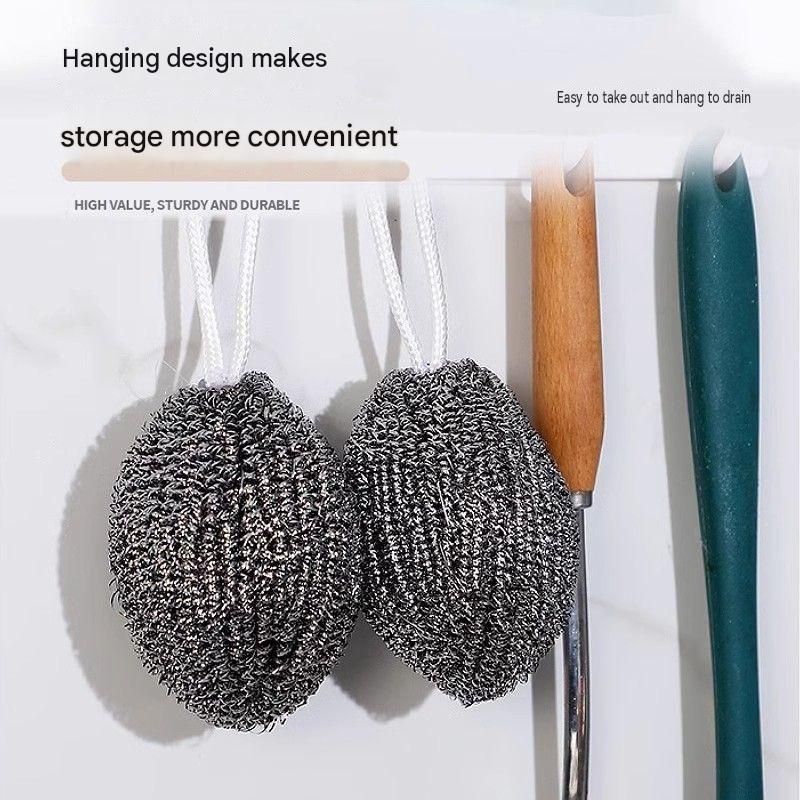 3 Pack Stainless Steel Scouring Pad with Hanging Loop - Heavy Duty Kitchen view 3
