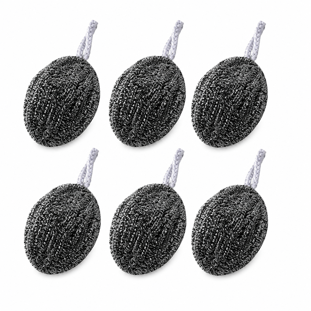 6 Pack Stainless Steel Scouring Pad with Hanging Loop - Heavy Duty Kitchen