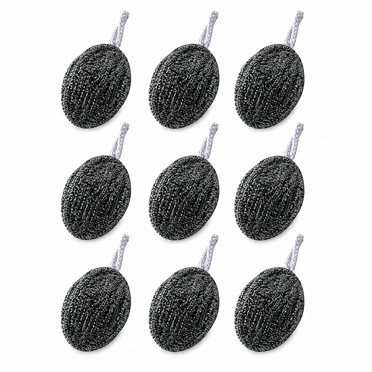9 Pack Stainless Steel Scouring Pad with Hanging Loop - Heavy Duty Kitchen
