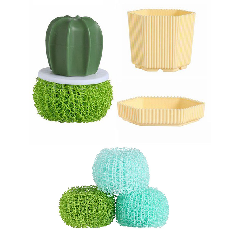 Cactus-shaped nano cleaning brush set with 3 pack green replacement heads and