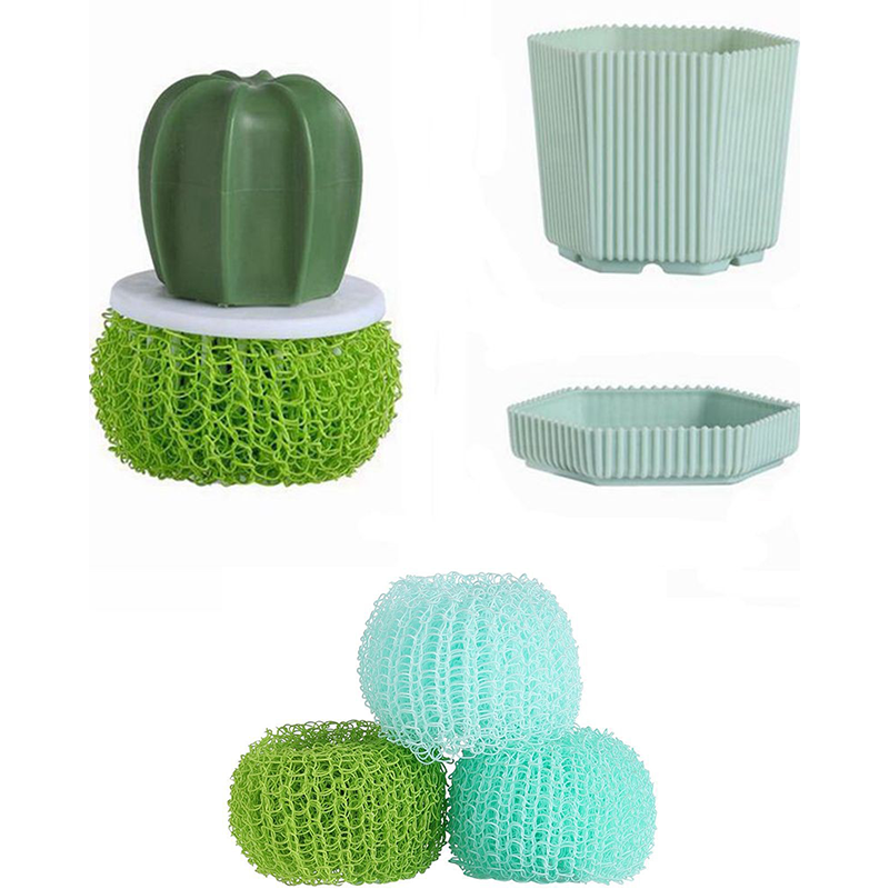 Cactus-shaped nano cleaning brush set with 3 pack green replacement heads and