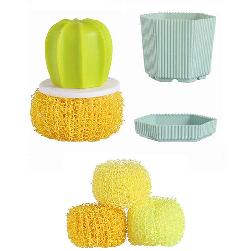 Cactus-shaped nano cleaning brush set with 3 pack yellow replacement heads and