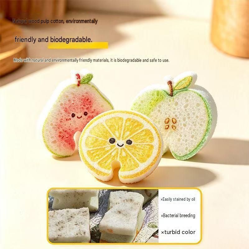 10 pack Cute Guava-shaped Wood Pulp Sponge - Compressed Kitchen Dishwashing view 2