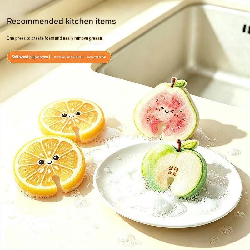 10 pack Cute Lemon-shaped Wood Pulp Sponge - Compressed Kitchen Dishwashing view 3