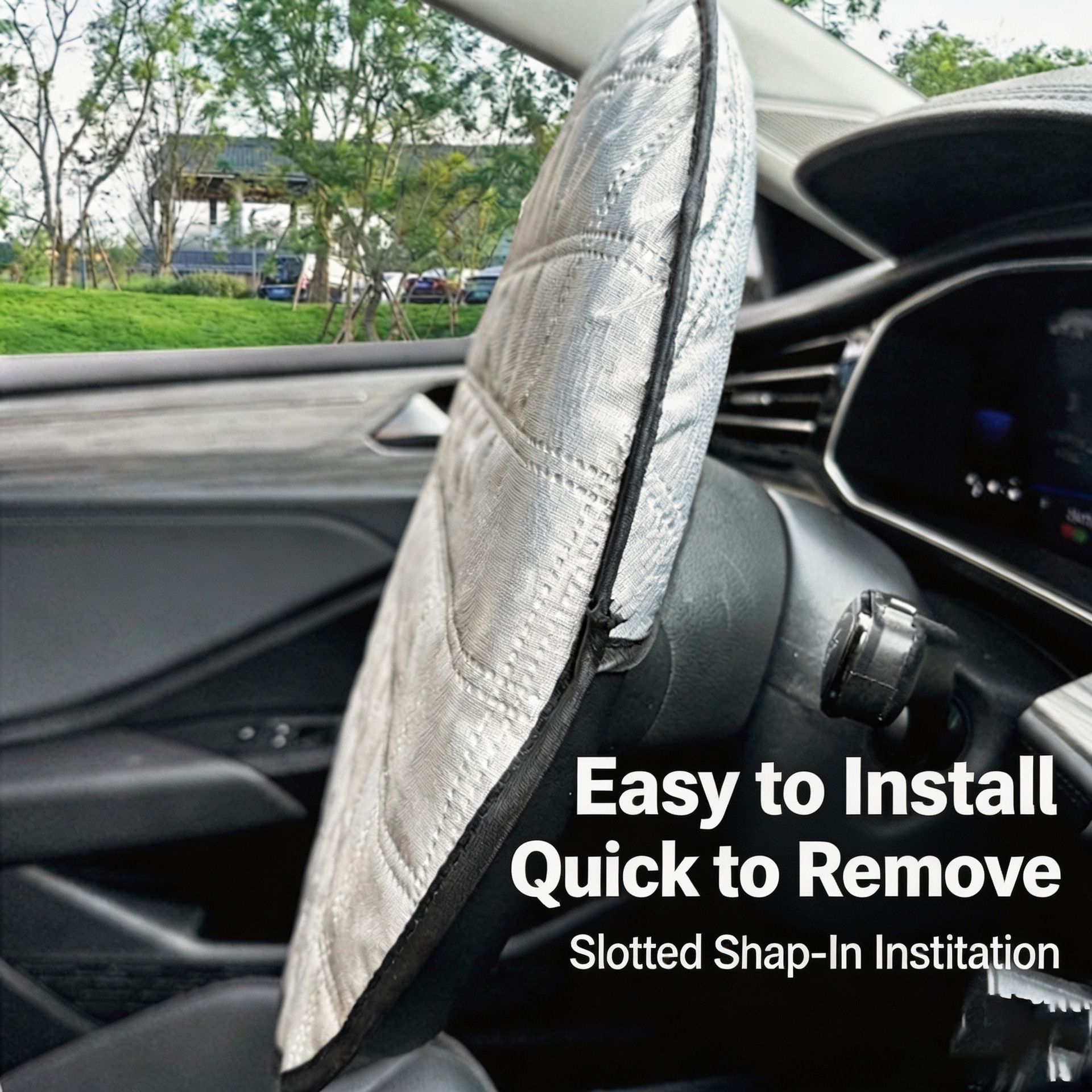 Silvery Reflective Steering Wheel Sun Shade Cover - Universal Fit Aluminum view 3