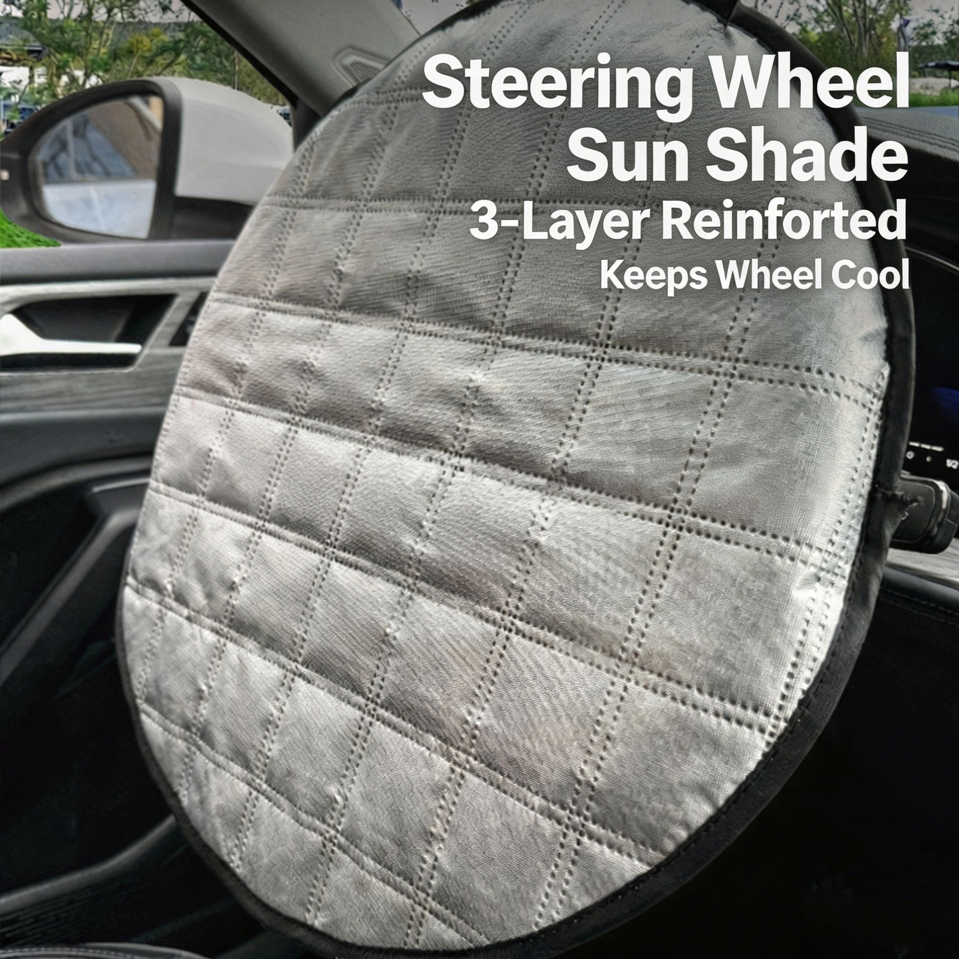 Silvery Reflective Steering Wheel Sun Shade Cover - Universal Fit Aluminum view 4