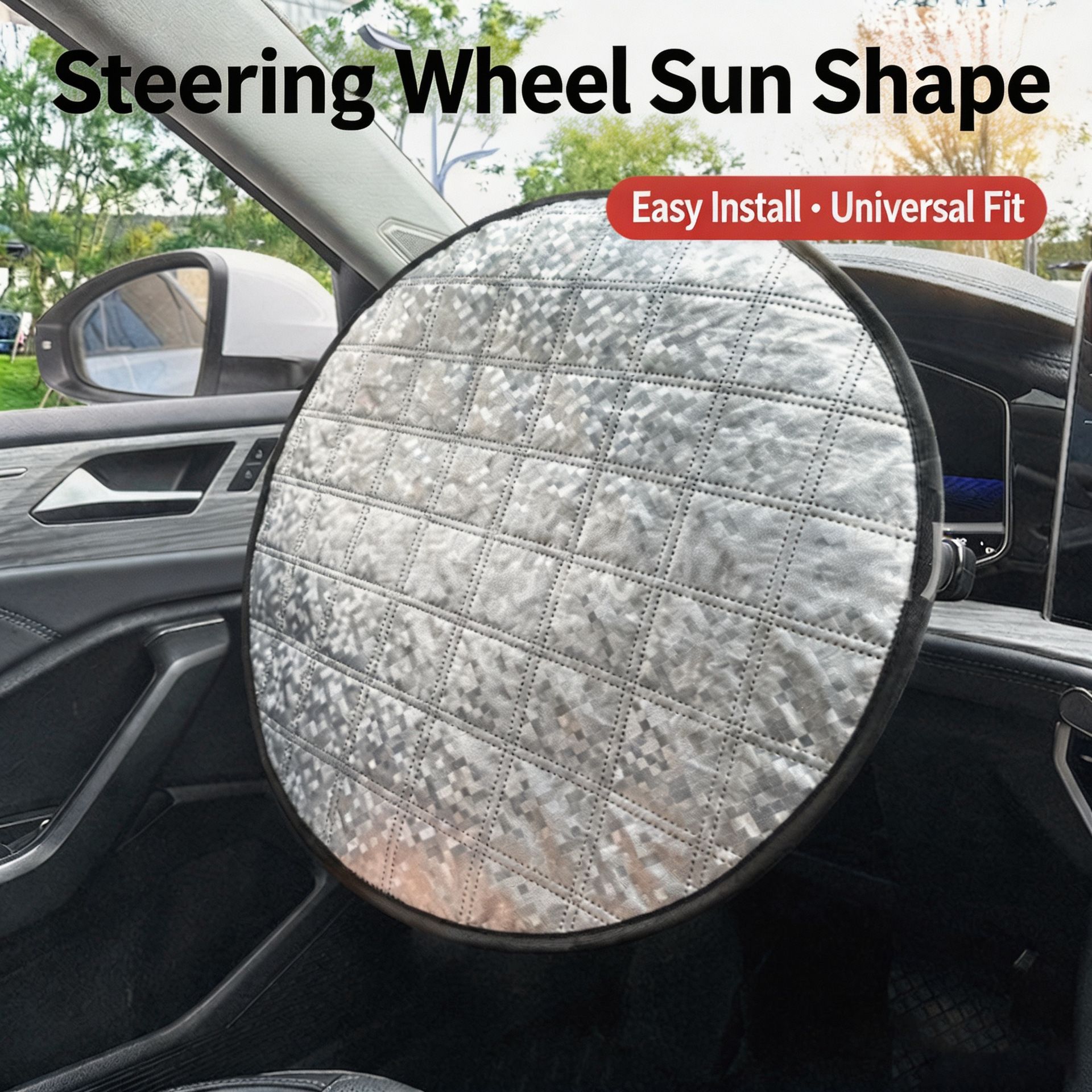 Black Reflective Steering Wheel Sun Shade Cover - Universal Fit Aluminum Foil view 2