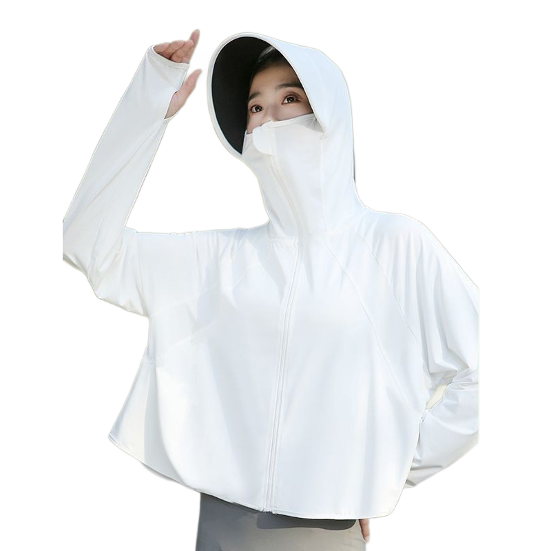 White UPF50+ Sun Protection Hoodie for Women - Breathable Polyester Long