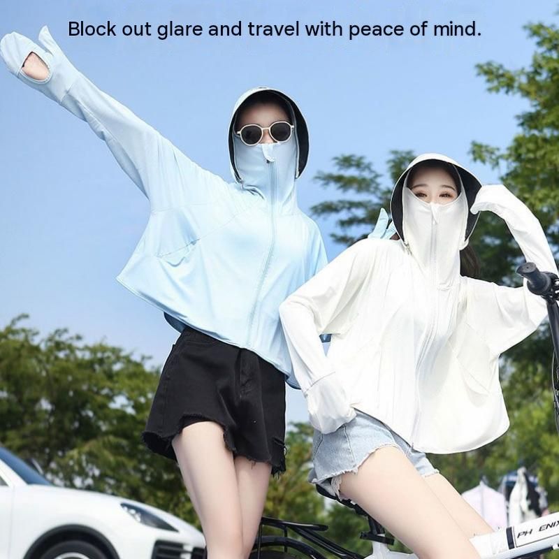 White UPF50+ Sun Protection Hoodie for Women - Breathable Polyester Long view 3