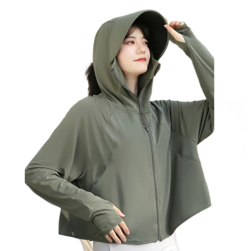 Green UPF50+ Sun Protection Hoodie for Women - Breathable Polyester Long