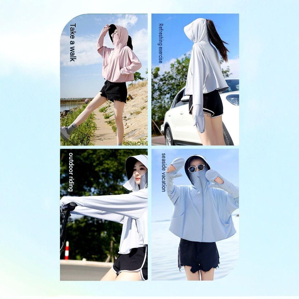 Green UPF50+ Sun Protection Hoodie for Women - Breathable Polyester Long view 4