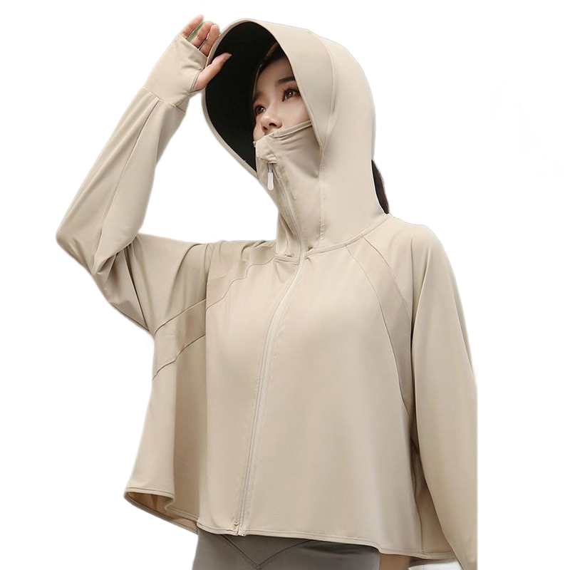 Khaki UPF50+ Sun Protection Hoodie for Women - Breathable Polyester Long