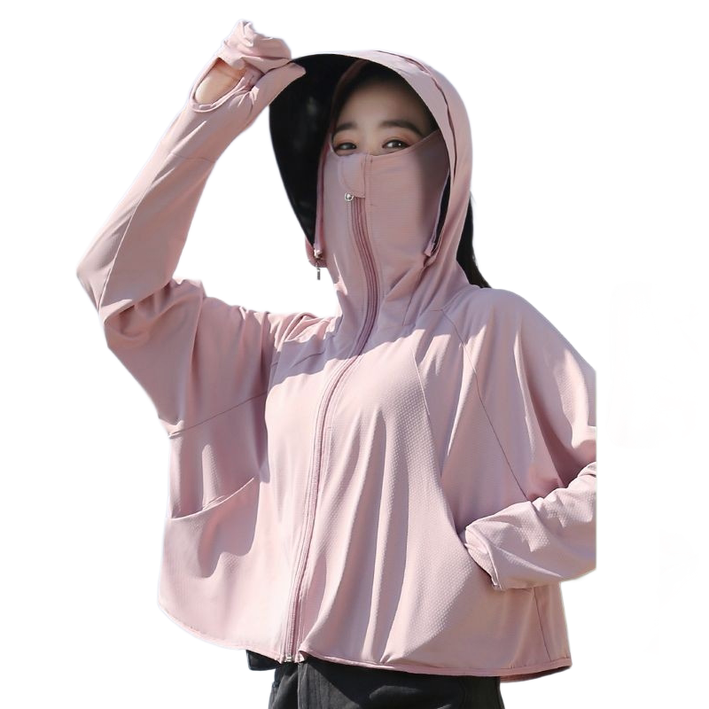 Pink UPF50+ Sun Protection Hoodie for Women - Breathable Polyester Long Sleeve