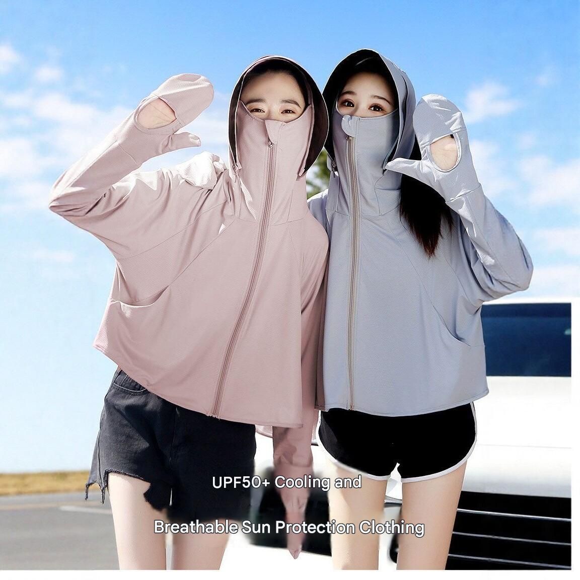 Khaki UPF50+ Sun Protection Hoodie for Women - Breathable Polyester Long view 3