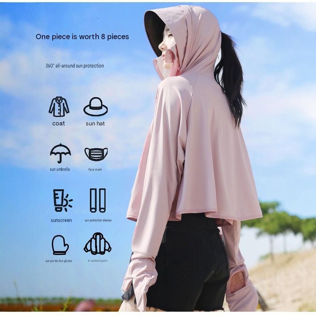 Khaki UPF50+ Sun Protection Hoodie for Women - Breathable Polyester Long view 6