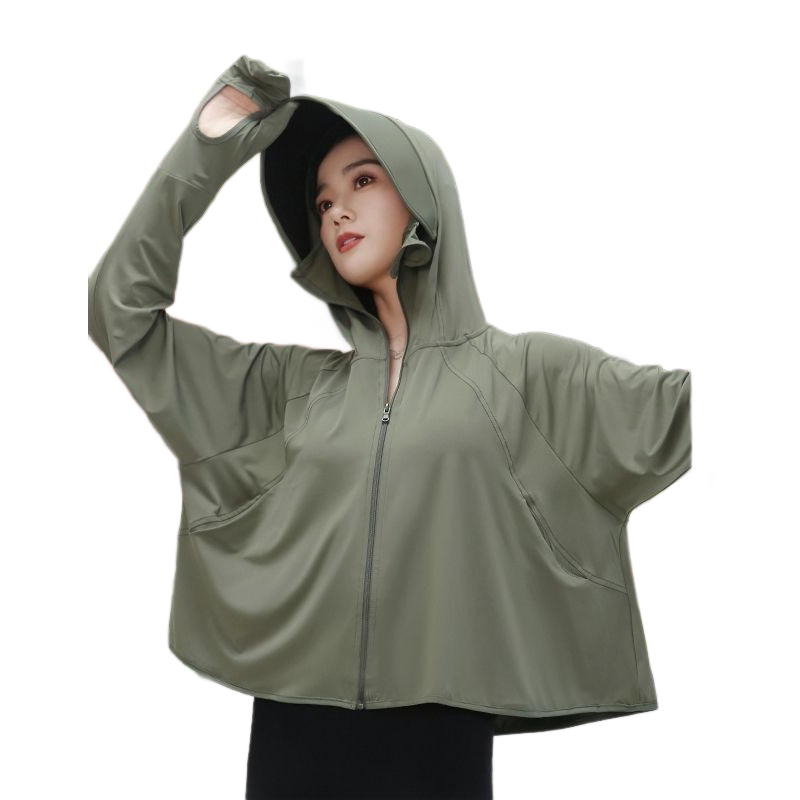 Green UPF50+ Sun Protection Hoodie for Women - Breathable Polyester Long