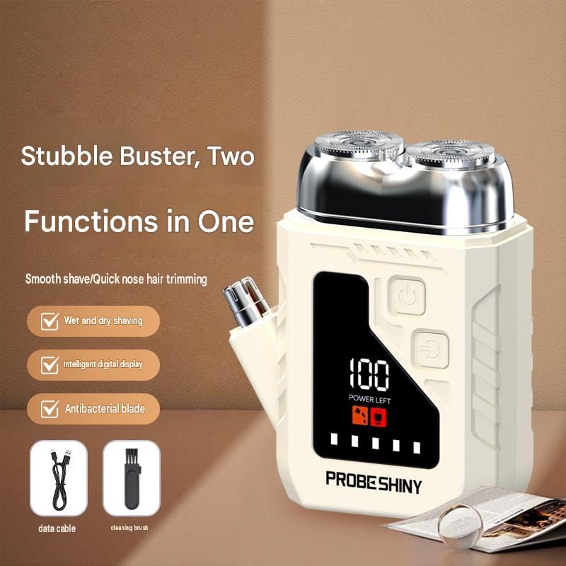 Black 2-in-1 Electric Shaver and Nose Hair Trimmer - Stainless Steel Blades view 2