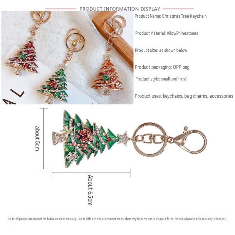 Green Christmas Tree Keychain with Rhinestones - Alloy Bag Charm view 3