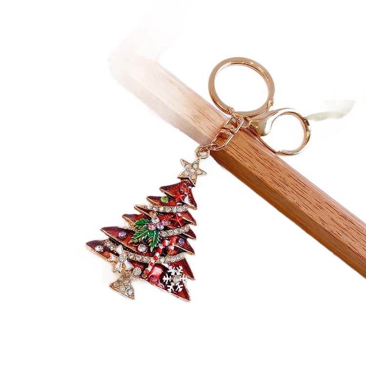 Red Christmas Tree Keychain with Rhinestones - Alloy Bag Charm